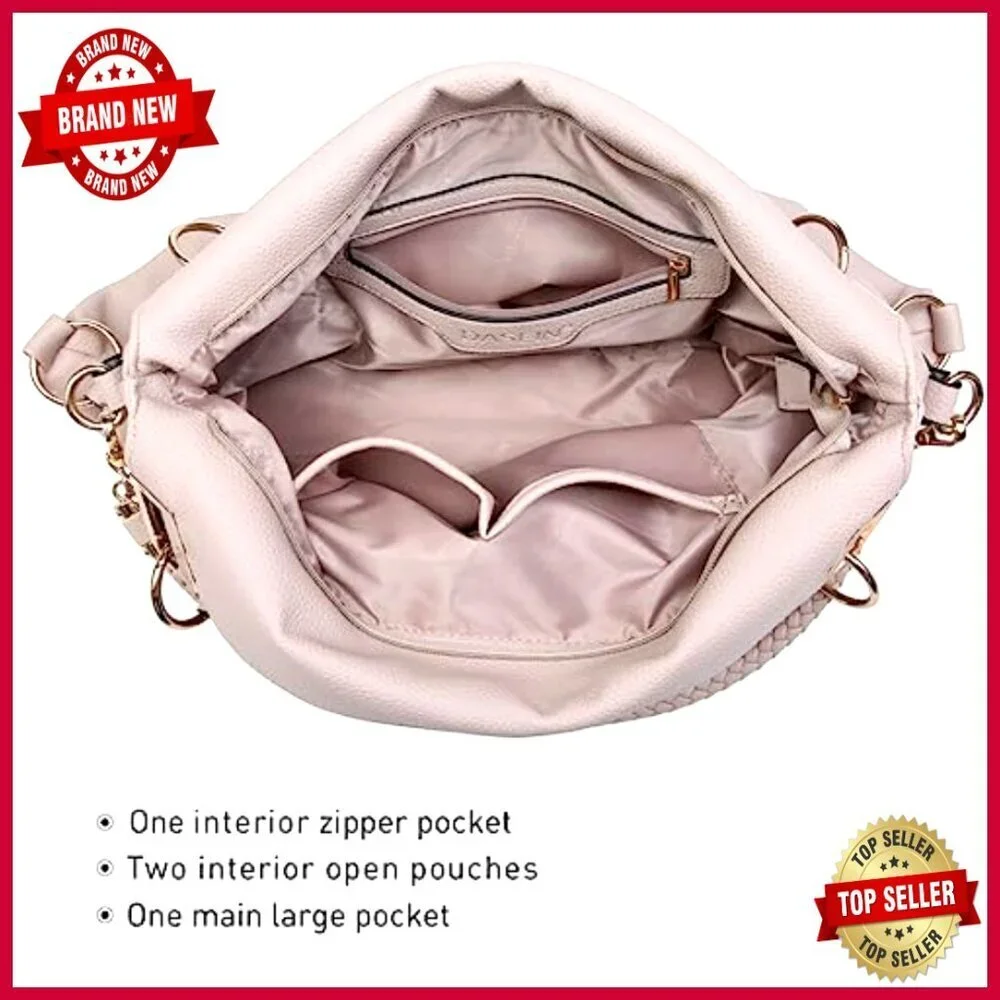Large Vegan Leather Hobo Bag with Rhinestone Accents Tote Purse